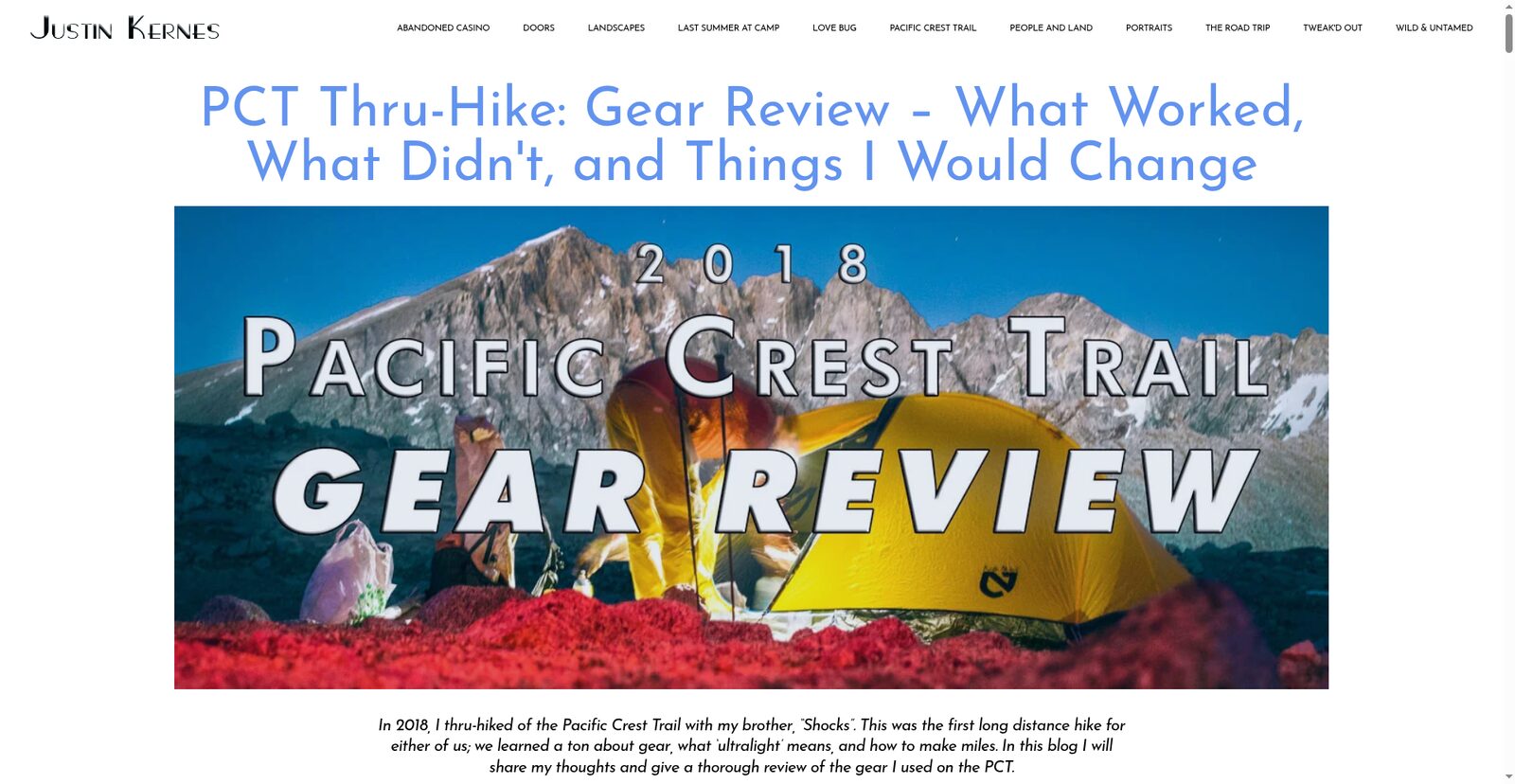 PCT thru-hike gear review: 2018 Pacific Crest Trail title graphic over yellow tent and granite peaks - item-by-item breakdown of what worked and what didn't