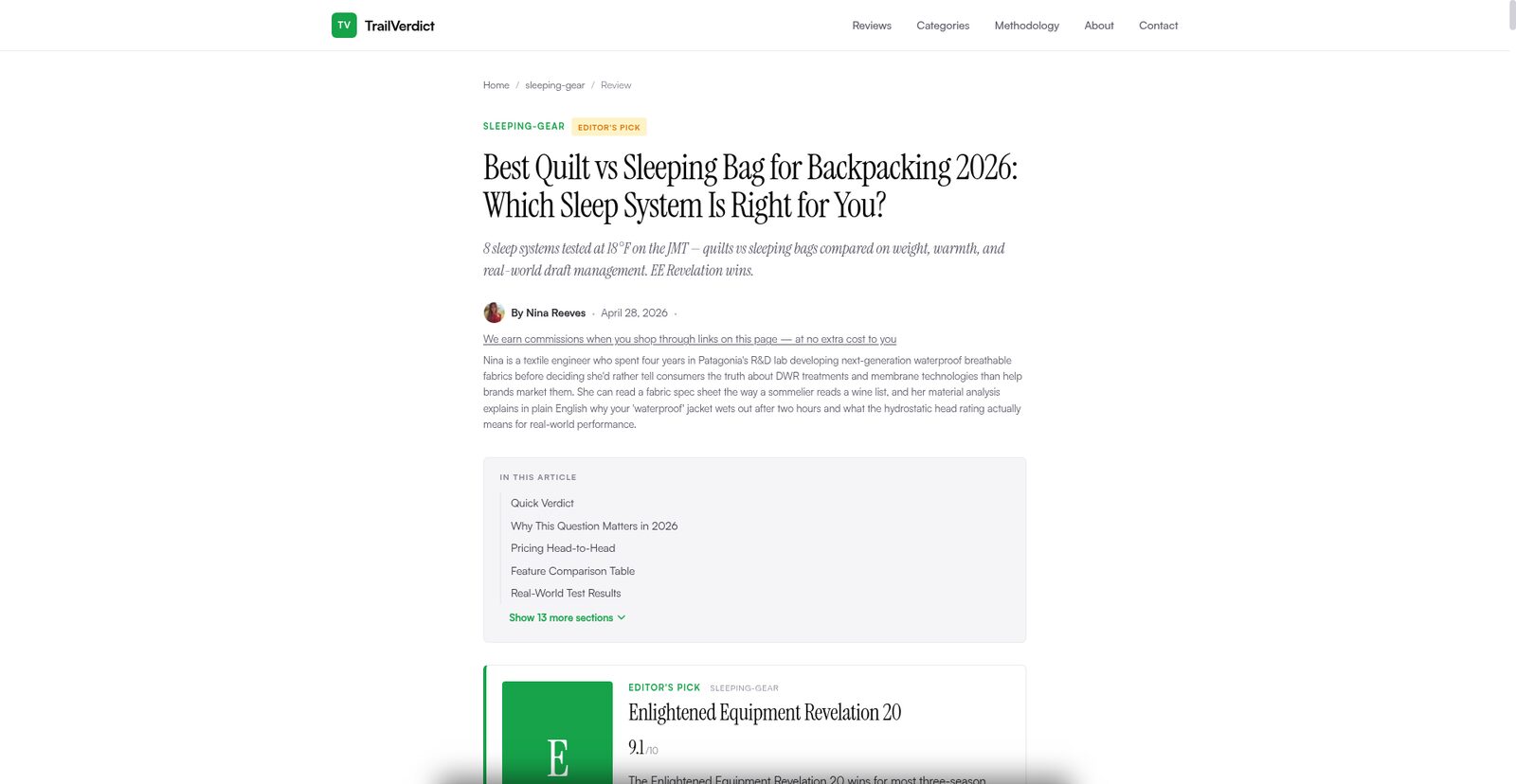 Quilt vs sleeping bag comparison: TrailVerdict field test of 8 sleep systems at 18 F on the JMT, with verdict and comparison table