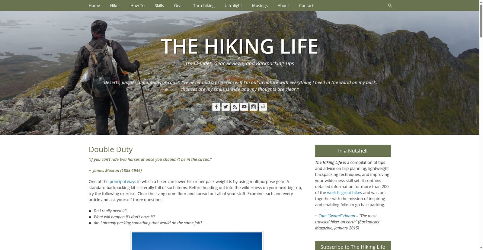 Double Duty multi-use gear guide: hiker on rocky ridgeline above fjord, The Hiking Life's philosophy on multipurpose backpacking gear