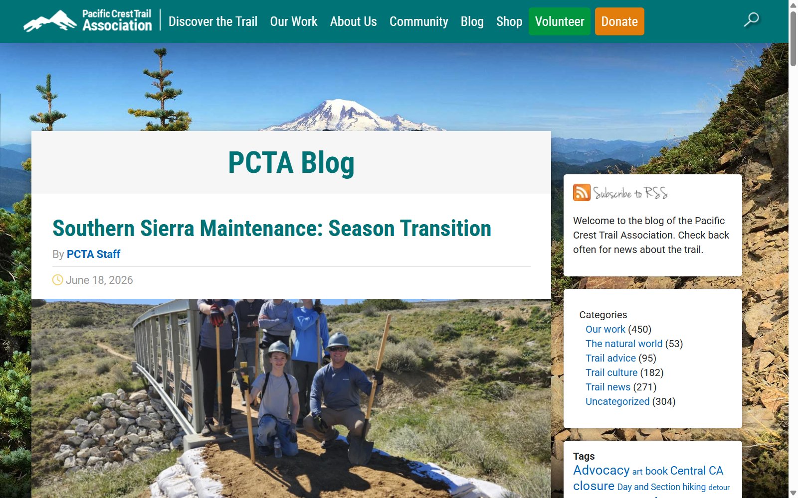 Screenshot of PCTA Blog