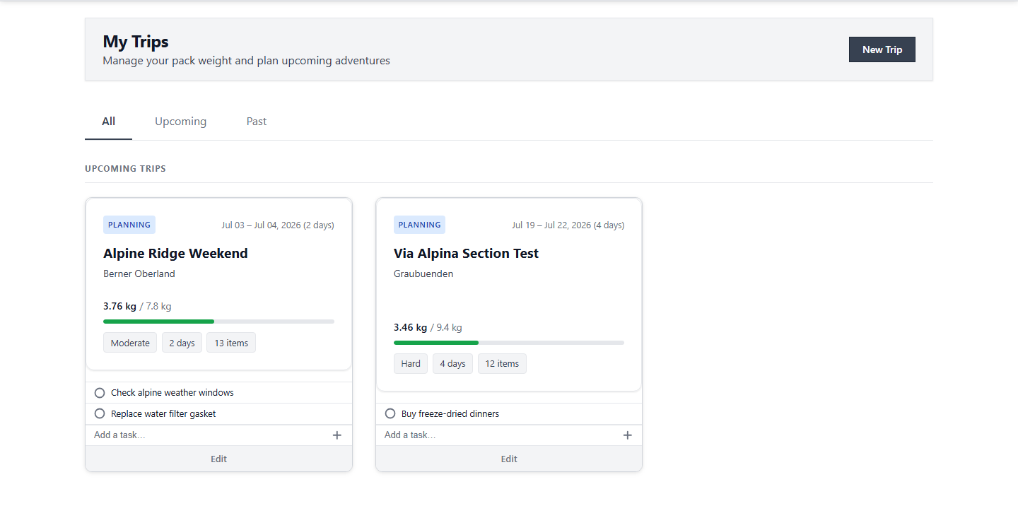 Open Trips Page screenshot